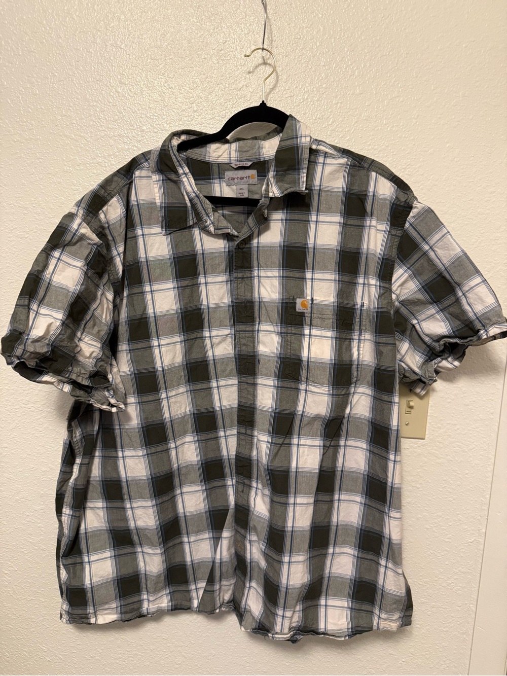 Carhartt Men’s‎ Olive and White Plaid Short-Sleeve Button Shirt